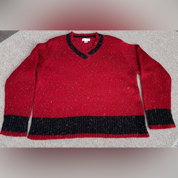 Christopher & Banks Sweaters - Vintage Christopher & Banks Red Confetti Black Accents Sweater, Womens XL